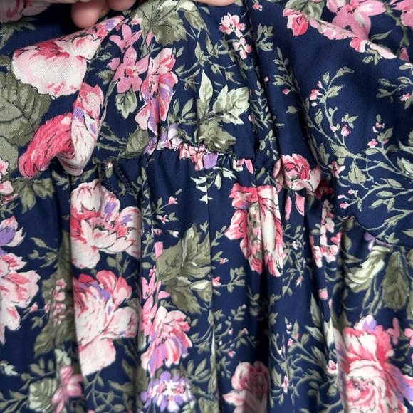 Enge’ collection vintage dress midi quarter length sleeves navy floral women's L - Picture 9 of 11